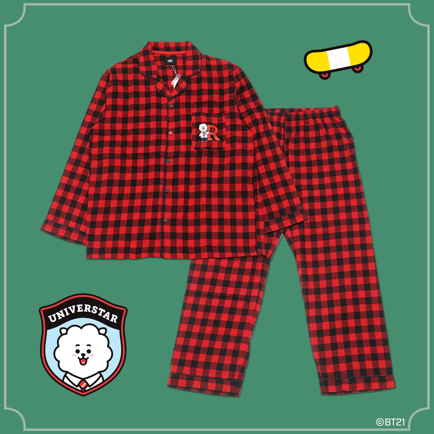BT21 x Hunt Innerwear – Flannel Check Pajama Set – RJ For Discount