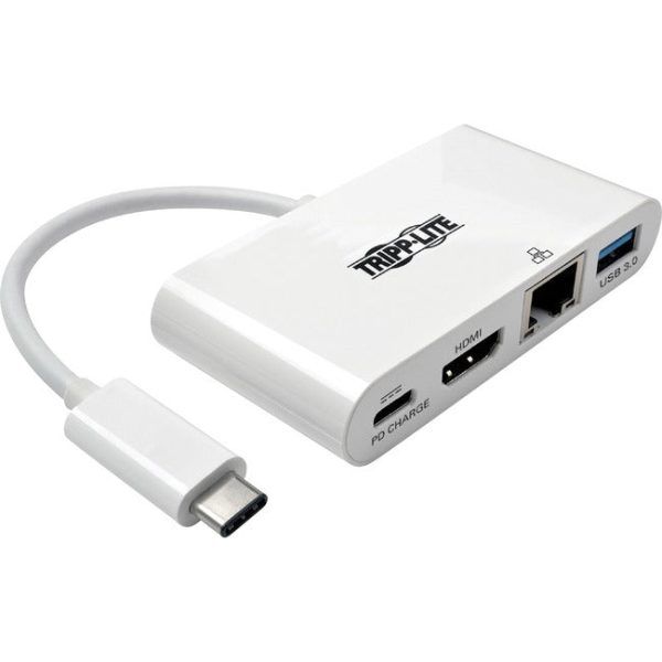 Tripp Lite USB-C Multiport Adapter - HDMI, USB 3.2 Gen 1 Port, Gigabit Ethernet, 60W PD Charging, HDCP, White Fashion